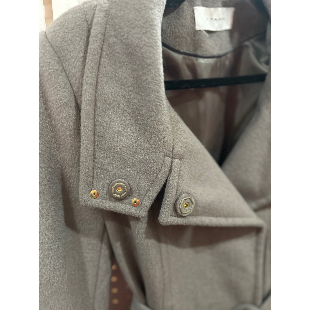 T Tahari Women's Wool Belted Double Breasted Trench Coat Taupe Size 10 Grey - Picture 3 of 10